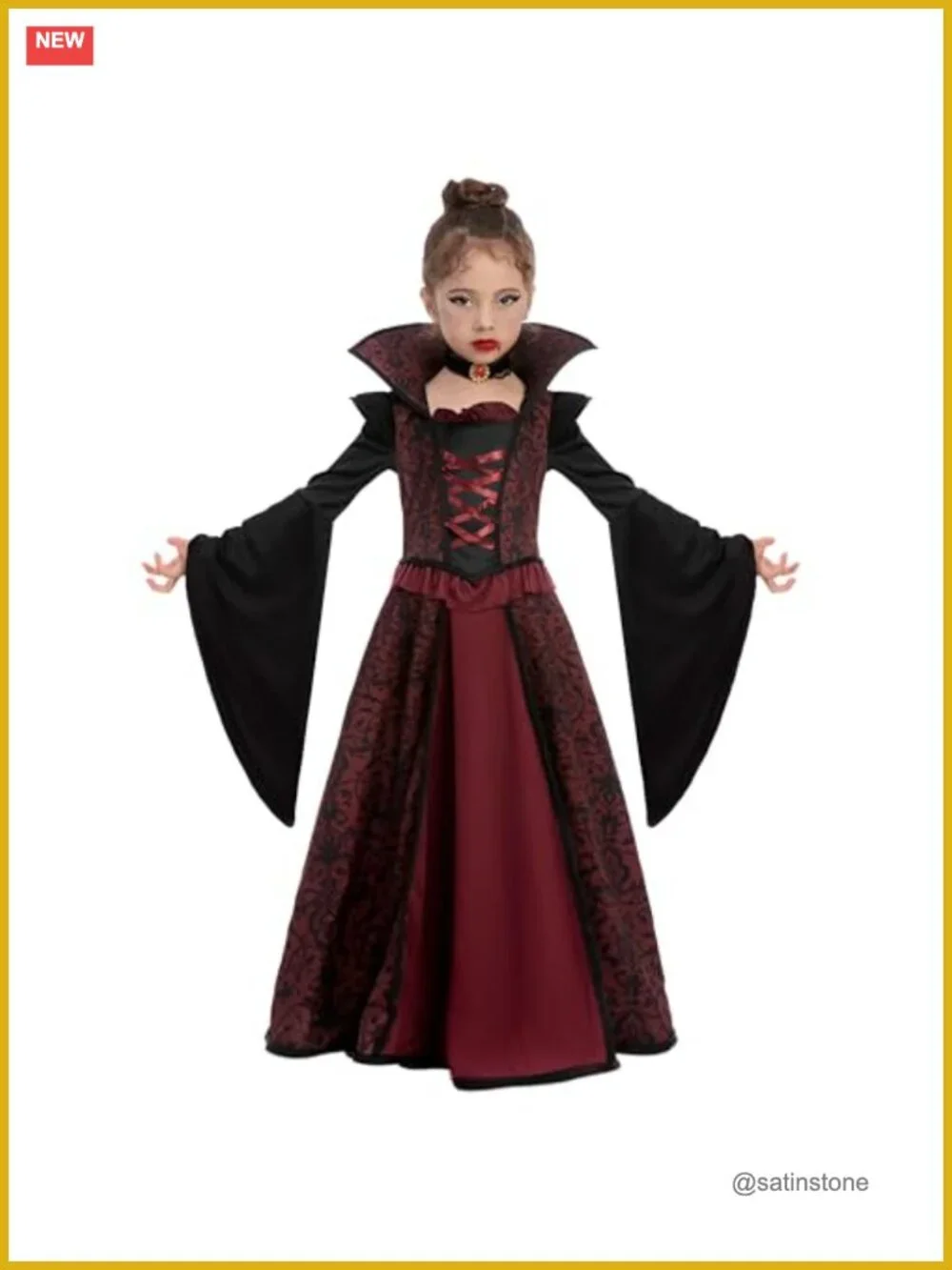 Girls Halloween Vampire Costume Dress Set Gothic Victorian Cosplay Party